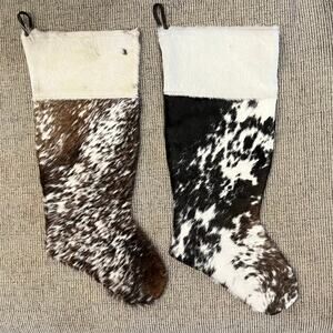 Set of 2 Genuine Cowhide Christmas Stockings Rustic Farmhouse Western Décor